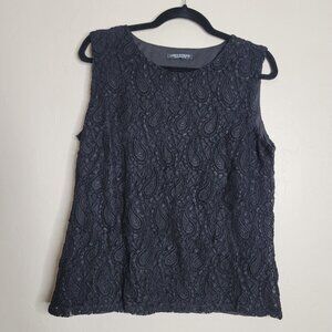 Linea Domani Size Med Sleeveless Lace Tank Black